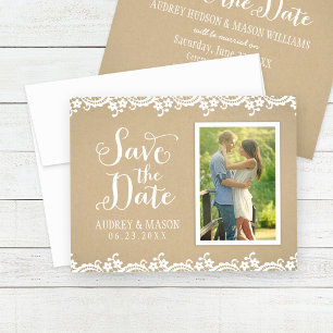 Rustieke Ambachtelijke Kanten Foto Bruiloft Save The Date