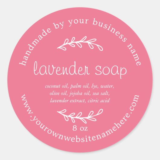 Rustieke Ambachtelijke Lavendelzeep Lemonade Roze Ronde Sticker (Voorkant)