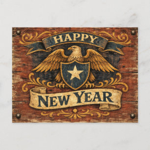 Rustieke Amerikaanse Adelaar Schild Nieuwjaar Feestdagenkaart