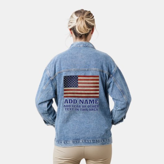  Rustieke Amerikaanse Vlag met Naam Jaar Denim Jacket (Model)