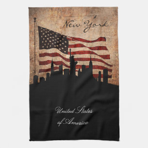 Rustieke Amerikaanse vlag New York Skyline Theedoek