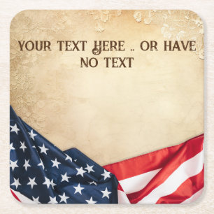 Rustieke Amerikaanse vlag USA Patriottische Kant Vierkante Kartonnen Onderzetter