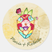 Rustieke Anatomische Bloemen Hart Mexicaanse bruil Ronde Sticker (Voorkant)
