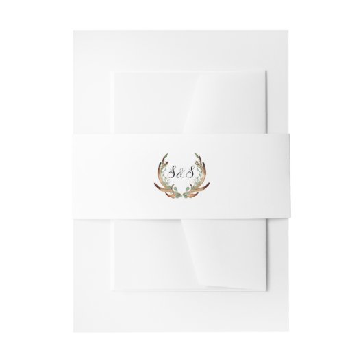 Rustieke Antler Waterverf | INITIALEN | Bruiloft Uitnodigingen Wikkel (Voorkant Voorbeeld)