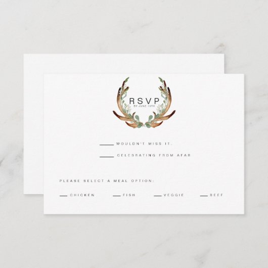 Rustieke Antler Waterverf | RSVP | Bruiloft Save The Date (Voorkant / Achterkant)
