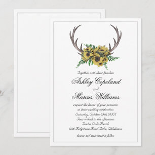 Rustieke Antlers Boho Zonnebloemen Bloemen Huwelij Kaart
