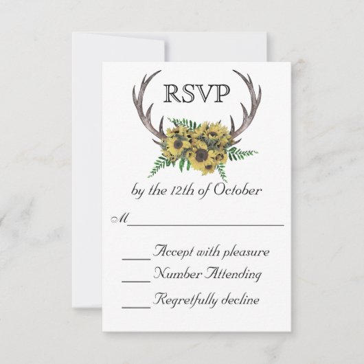 Rustieke Antlers Boho Zonnebloemen Huwelijk RSVP Kaartje (Voorkant)