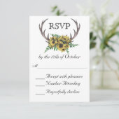 Rustieke Antlers Boho Zonnebloemen Huwelijk RSVP Kaartje (Staand voorkant)