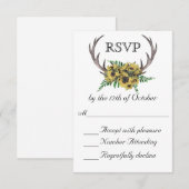 Rustieke Antlers Boho Zonnebloemen Huwelijk RSVP Kaartje (Voorkant / Achterkant)