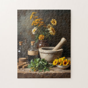 Rustieke Apotheker Stilleven met kruiden en bloeme Legpuzzel