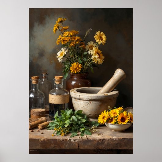 Rustieke Apotheker Stilleven met kruiden en bloeme Poster (Voorkant)