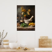 Rustieke Apotheker Stilleven met kruiden en bloeme Poster (Keuken)