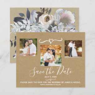 Rustieke Aquarel Bloemen Kraft Foto Save the Date