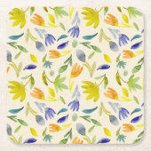 Rustieke Aquarel Bloemrijke Tuin Botanisch Vierkante Kartonnen Onderzetter (Voorkant)