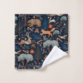 Rustieke Aquarel Bosdieren Bomen Kerstmis Bad Handdoek (Wasdoekje)