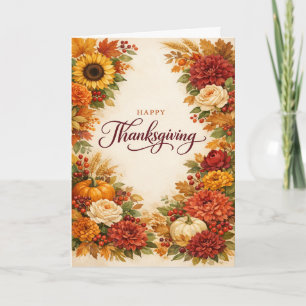 Rustieke Aquarel Herfst Thanksgiving Bloemenweelde Feestdagen Kaart