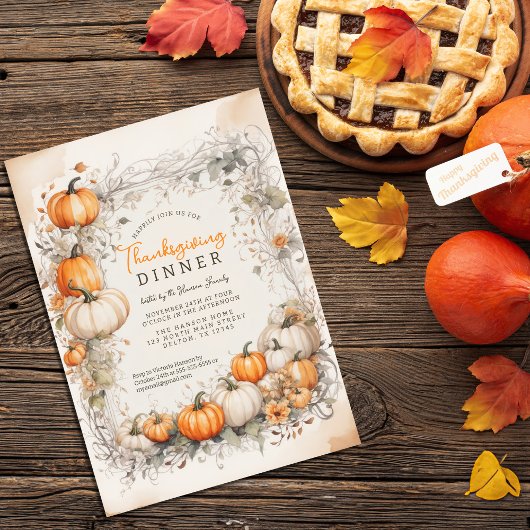 Rustieke aquarel pompoenloof Thanksgiving Kaart