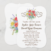 Rustieke aquarel Wild Flowers Hearts Wedding Kaart (Voorkant / Achterkant)