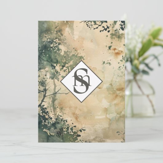 * Rustieke AR26 Forest Monogram QR RSVP bruiloft Kaart (Staand voorkant)