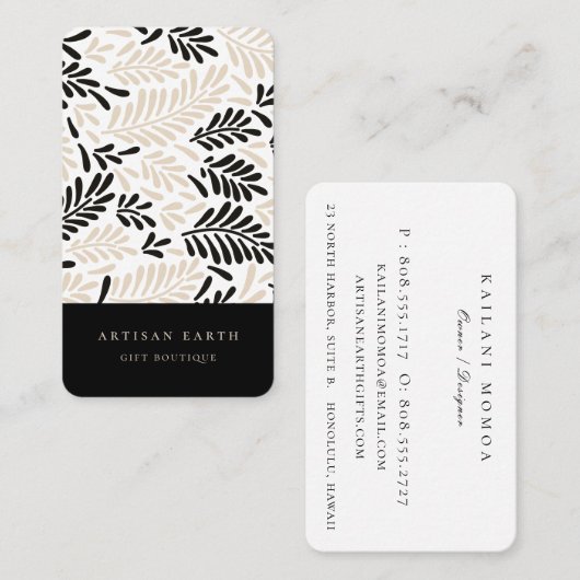 Rustieke Artisan Aardse Abstracte Palm Pattern Visitekaartje (Voorkant / Achterkant)