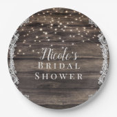 Rustieke Asbruine Houten Kant en Lichten Trouw Bru Papieren Bordje (Voorkant)