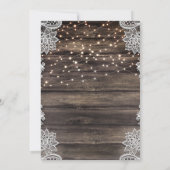 Rustieke Ash Bruin Hout Kant String Lights Wedding Kaart (Achterkant)