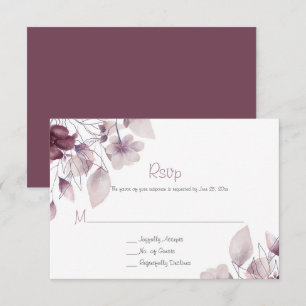Rustieke Aubergine, Stof Paars, Mauve Roze Bloemig RSVP Kaartje