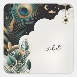 Rustieke Aziatische Lucht Wolken Pauw Bruidsdouche Vierkante Sticker