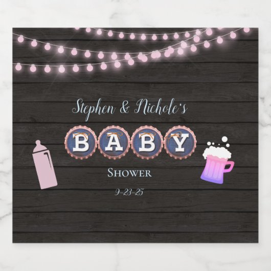Rustieke Baby brouwt roze Baby shower Bier Etiket (Enkel label)