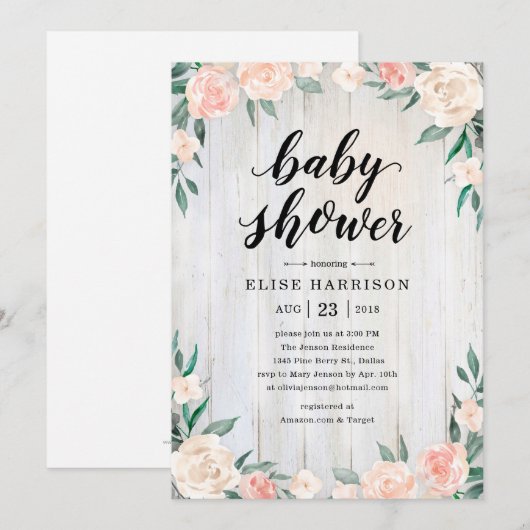 Rustieke Baby Douche Uitnodigingen voor Meisjes (Voorkant / Achterkant)