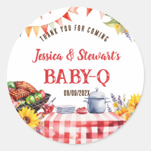 Rustieke BABY-Q Barbecue Picknick Zonnebloem Dank  Ronde Sticker