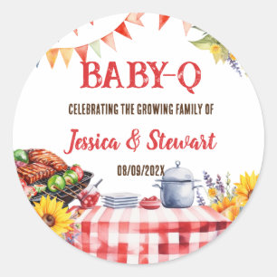 Rustieke BABY-Q Barbecue Picknick Zonnebloem Plaid Ronde Sticker