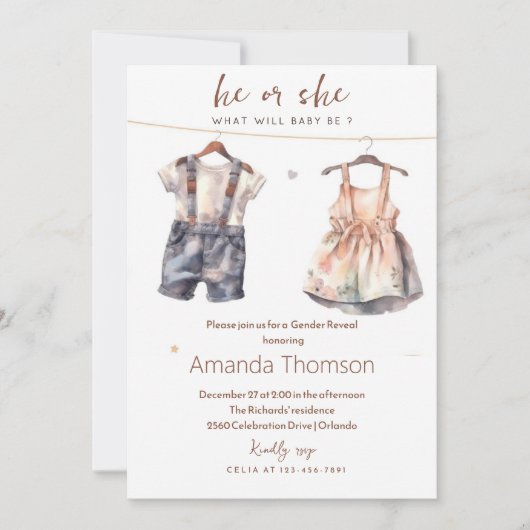 Rustieke babykleding onthult geslacht kaart (Voorkant)