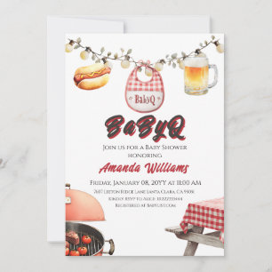 Rustieke BabyQ Rode Clothesline BBQ Baby shower Kaart