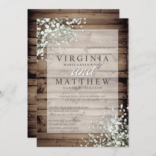 RUSTIEKE BABY'S ADEM BRUILOFT UITNODIGING (Voorkant / Achterkant)