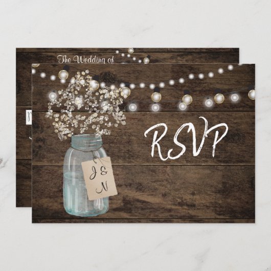 Rustieke Baby's Breath Mason Jar Lichten Trouwkaar Kaart (Voorkant / Achterkant)