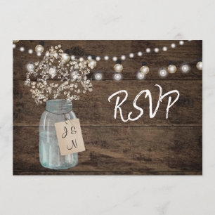 Rustieke Baby's Breath Mason Jar Lichten Trouwkaar Kaart