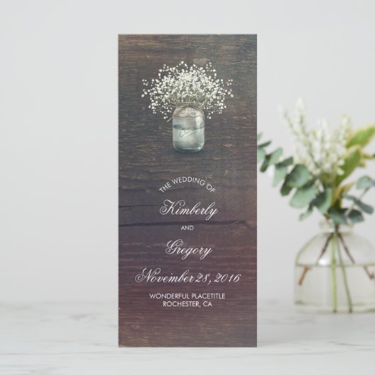 Rustieke Baby's Breath Mason Jar Wedding Programma (Staand voorkant)