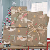 Rustieke baby's eerste kerst rendier konijnenvogel inpakpapier vel