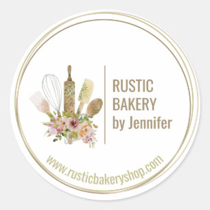 Rustieke bakkerij Chef cirkel omlijst leuk logo ke Ronde Sticker