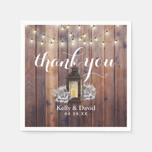 Rustieke Barn Lantaarn & String Lights Wedding Servet (Voorkant)