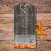 Rustieke Barnwood & Herfst bladeren QR-code All In One Uitnodiging