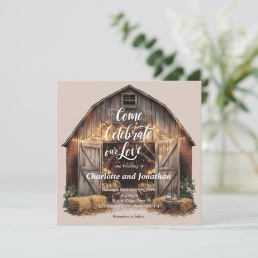 Rustieke Barnyard bruiloft Kaart (Staand voorkant)