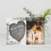 Rustieke bast houten hart Eucalyptus groen Feestdagenkaart (Staand voorkant)