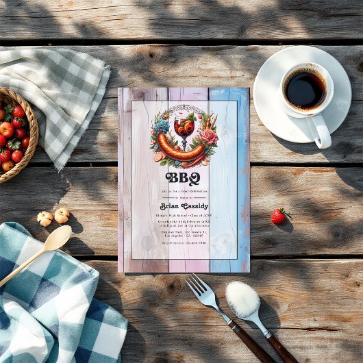 Rustieke BBQ Afstuderen Party Foto Kaart