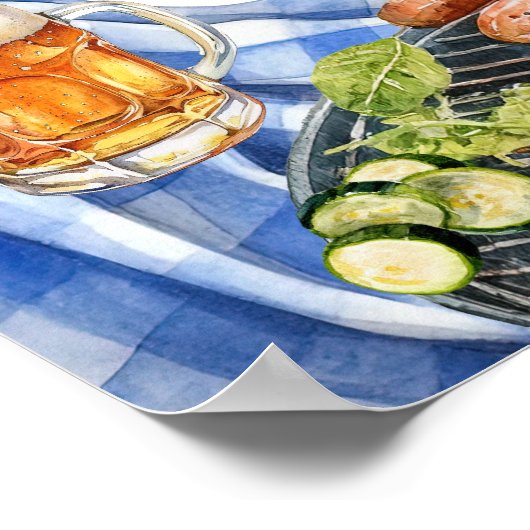 Rustieke BBQ Zomer Blauw Plaid Baby-Q Douche Welko Poster (Hoek)