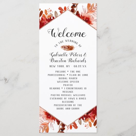 Rustieke Beauty Floral Waterverf Trouwceremonie Programma (Voorkant)