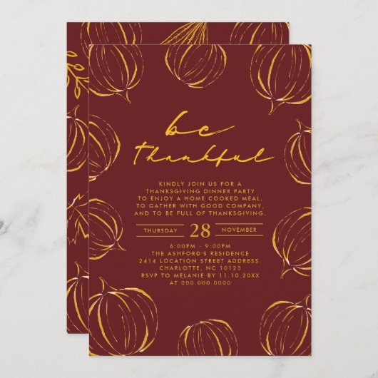 Rustieke Bedankt Pompoen Thanksgiving Diner Kaart (Voorkant / Achterkant)
