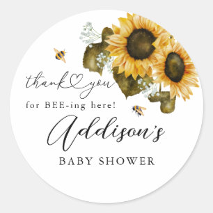 Rustieke Bee Zonnebloem Baby shower Favor Ronde Sticker