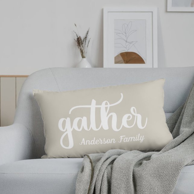 Rustieke Beige Autumn Gathering familienaam Kussen (Creator heeft geüpload)